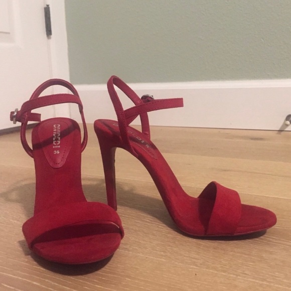 Red One Strap Heels - Picture 1 of 6